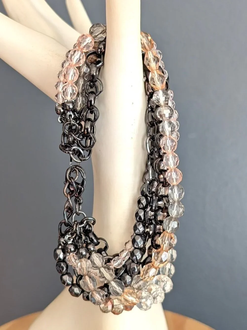 Multi strand chain and bead bracelet